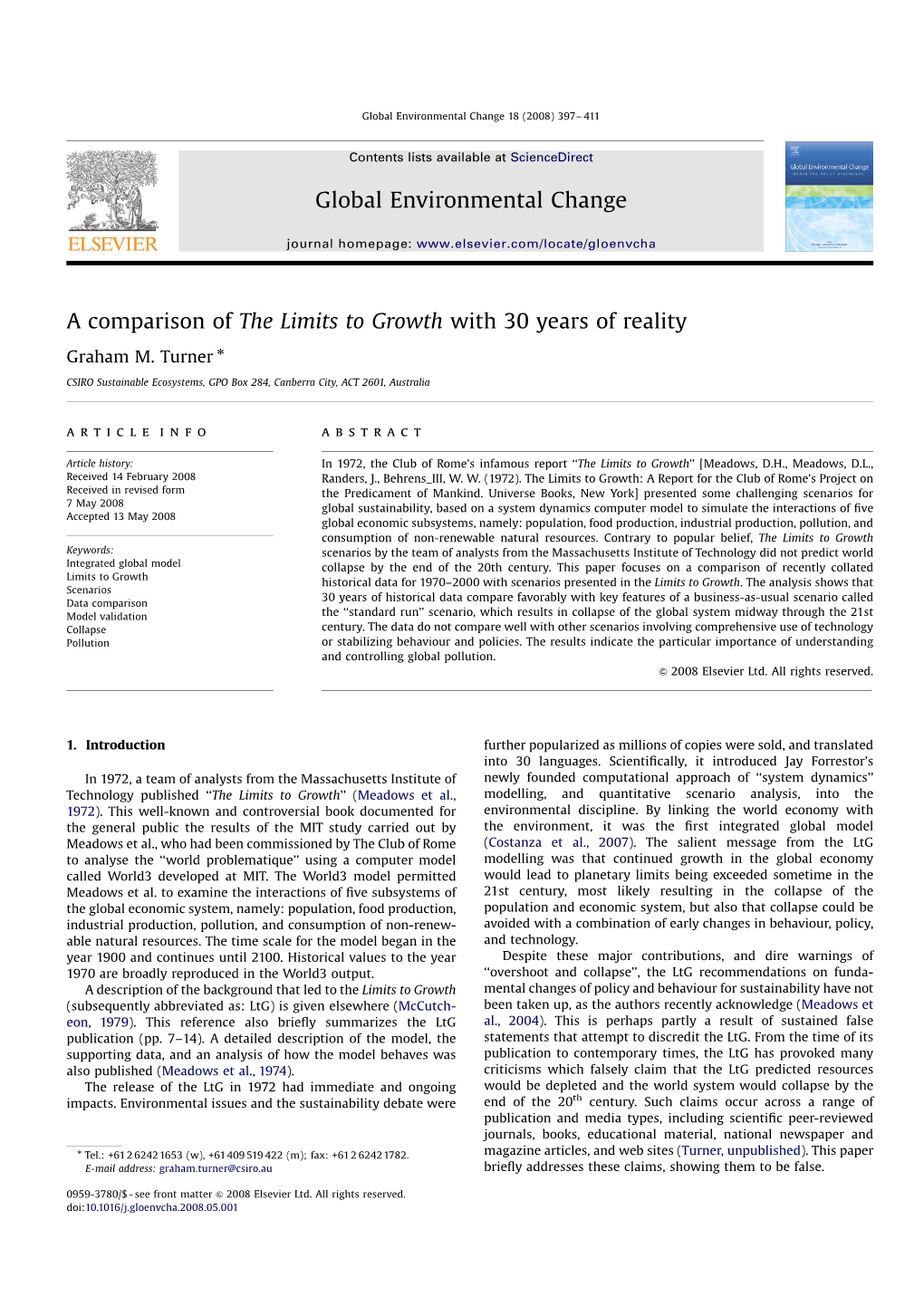 A Comparison of the Limits to Growth with 30 Years of Reality ARTICLE IN