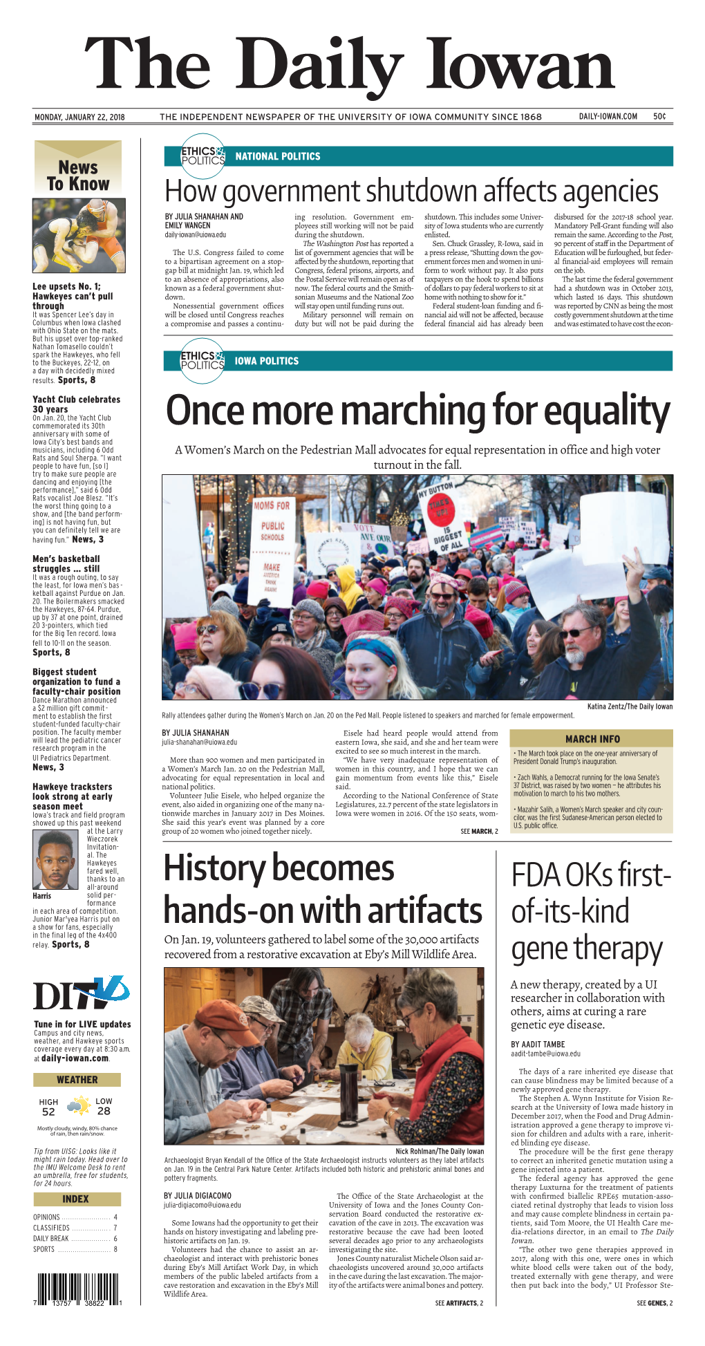 Daily Iowan (Iowa City, Iowa), 2018-01-22