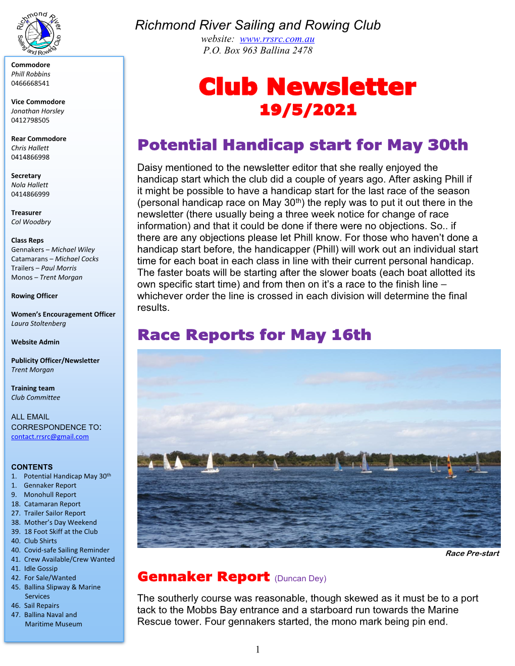 Richmond River Sailing and Rowing Club Website: P.O