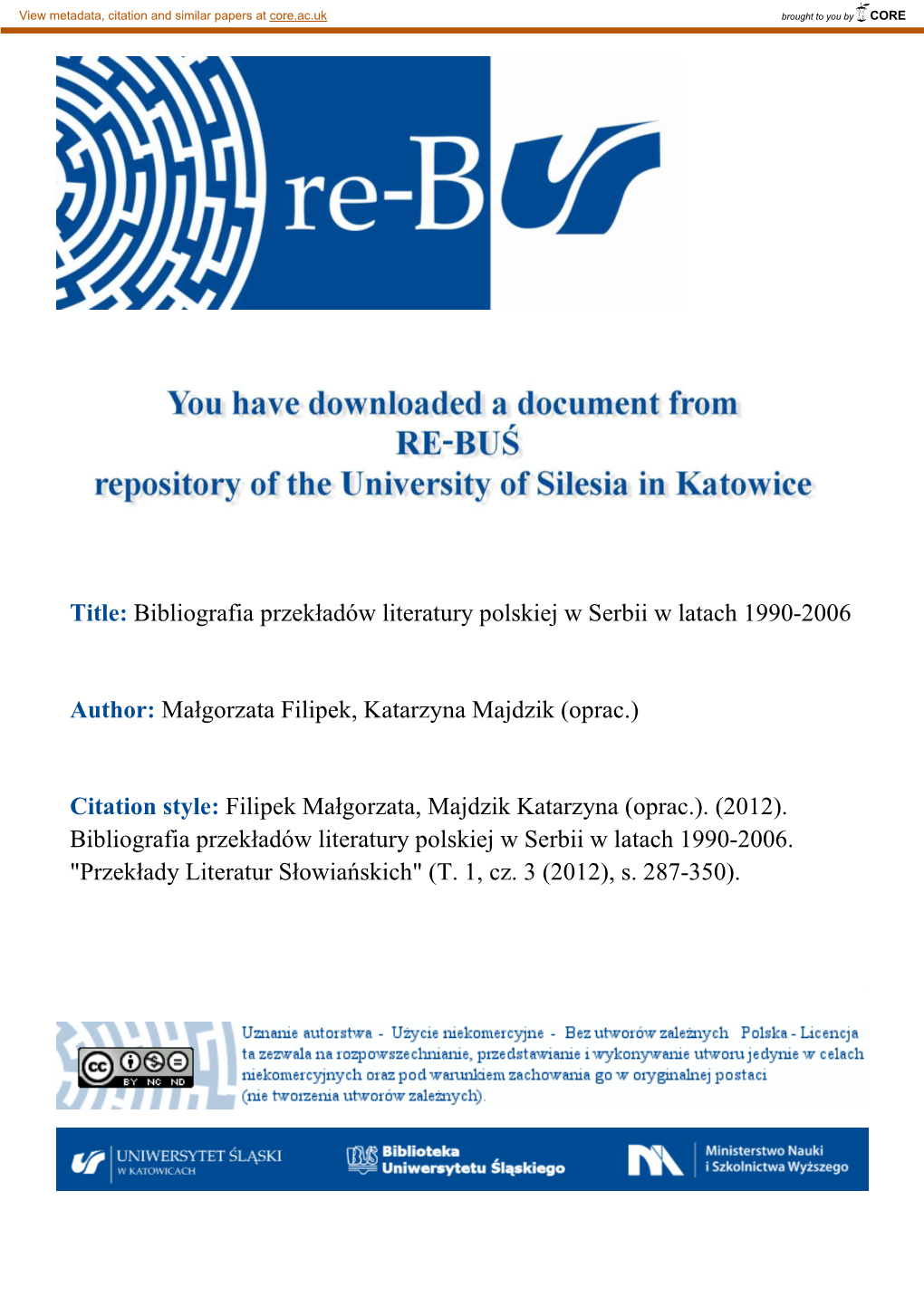 Title: Bibliografia Przekładów Literatury Polskiej W Serbii W Latach 1990-2006