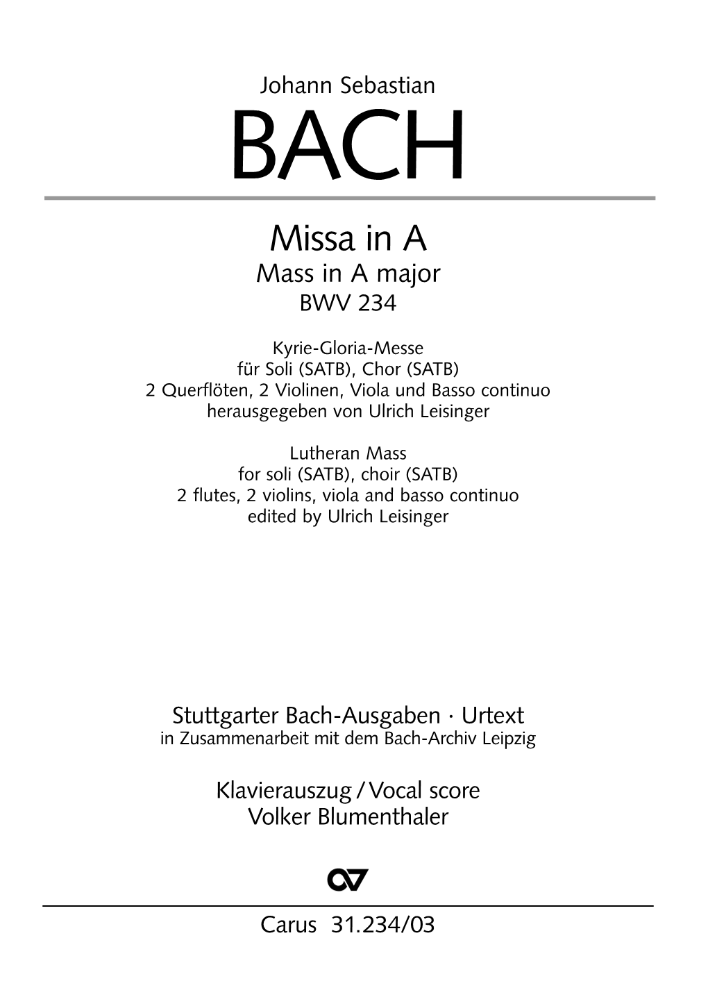 Missa in a Mass in a Major BWV 234