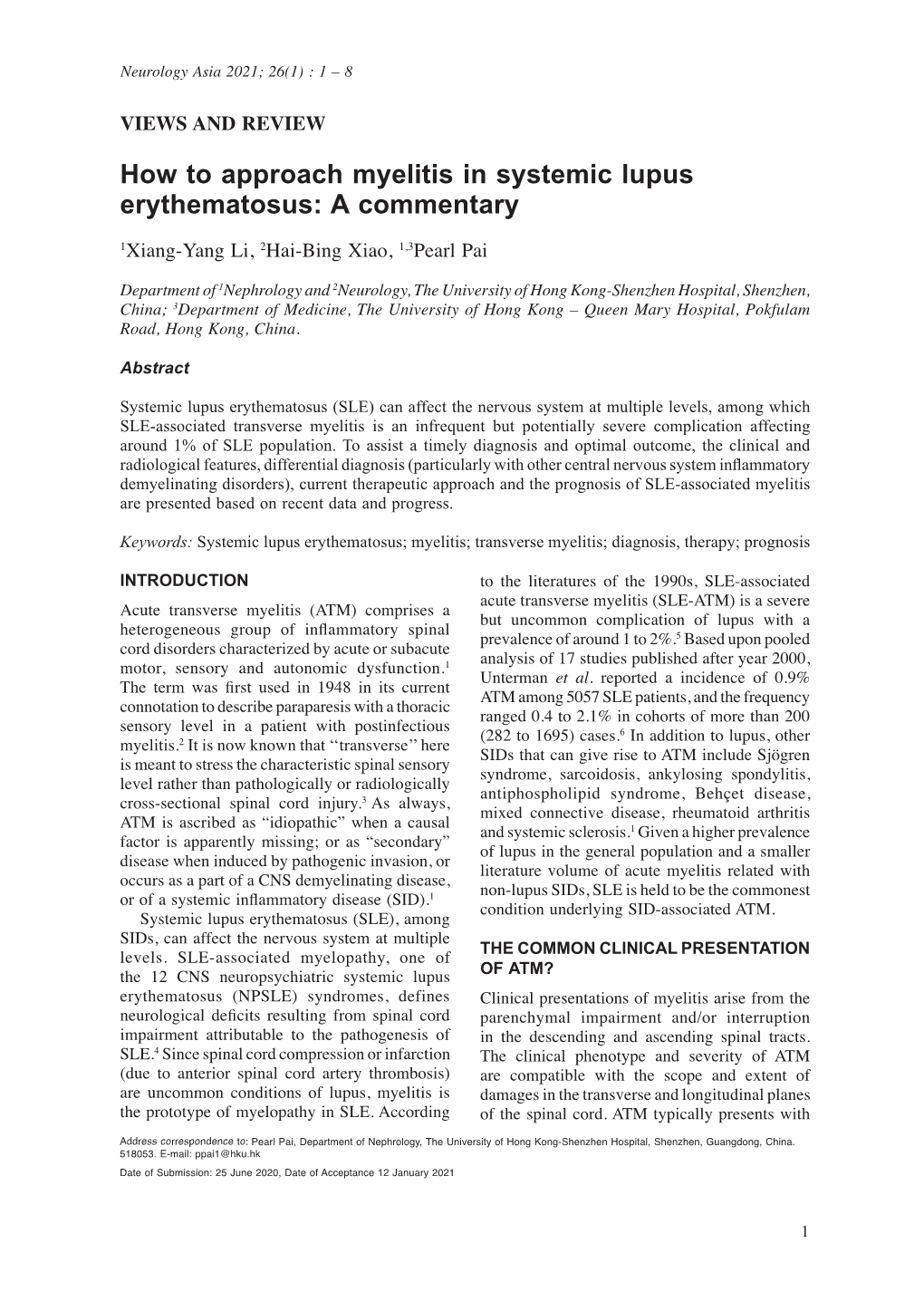 How to Approach Myelitis in Systemic Lupus Erythematosus: a Commentary