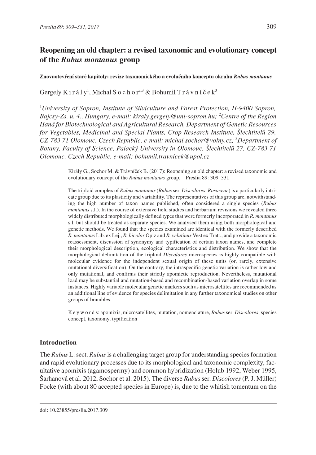 A Revised Taxonomic and Evolutionary Concept of the Rubus Montanus Group