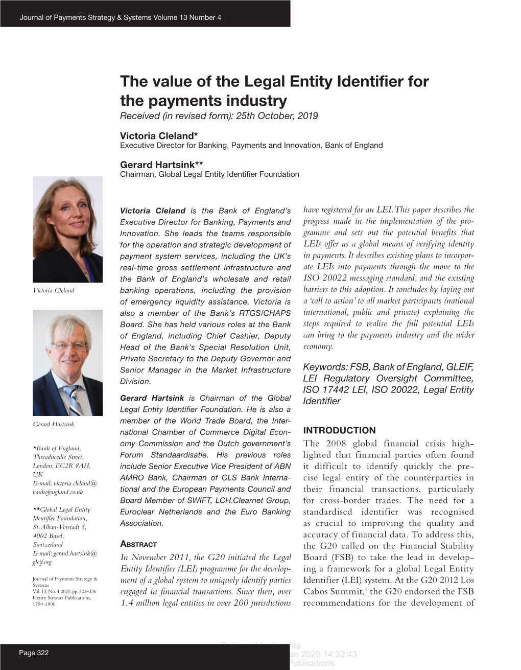 The Value of the Legal Entity Identifier for the Payments