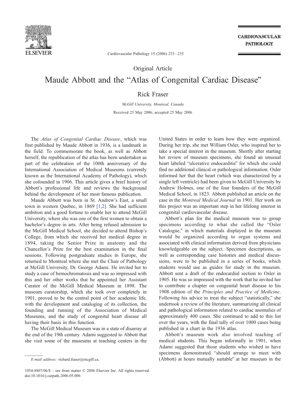 Maude Abbott and the Atlas of Congenital Cardiac Disease