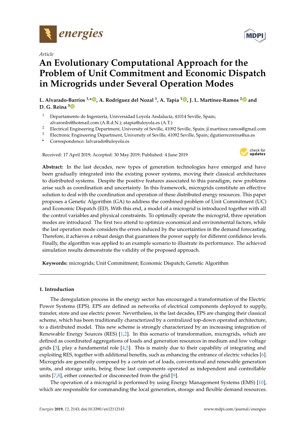 An Evolutionary Computational Approach for the Problem of Unit Commitment and Economic Dispatch in Microgrids Under Several Operation Modes