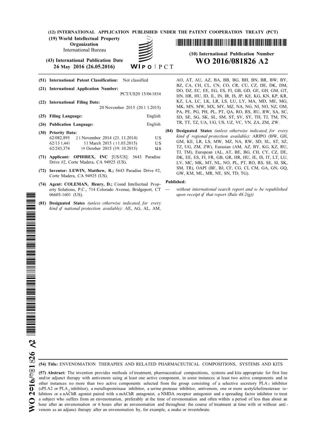 WO 2016/081826 A2 26 May 2016 (26.05.2016) P O P C T