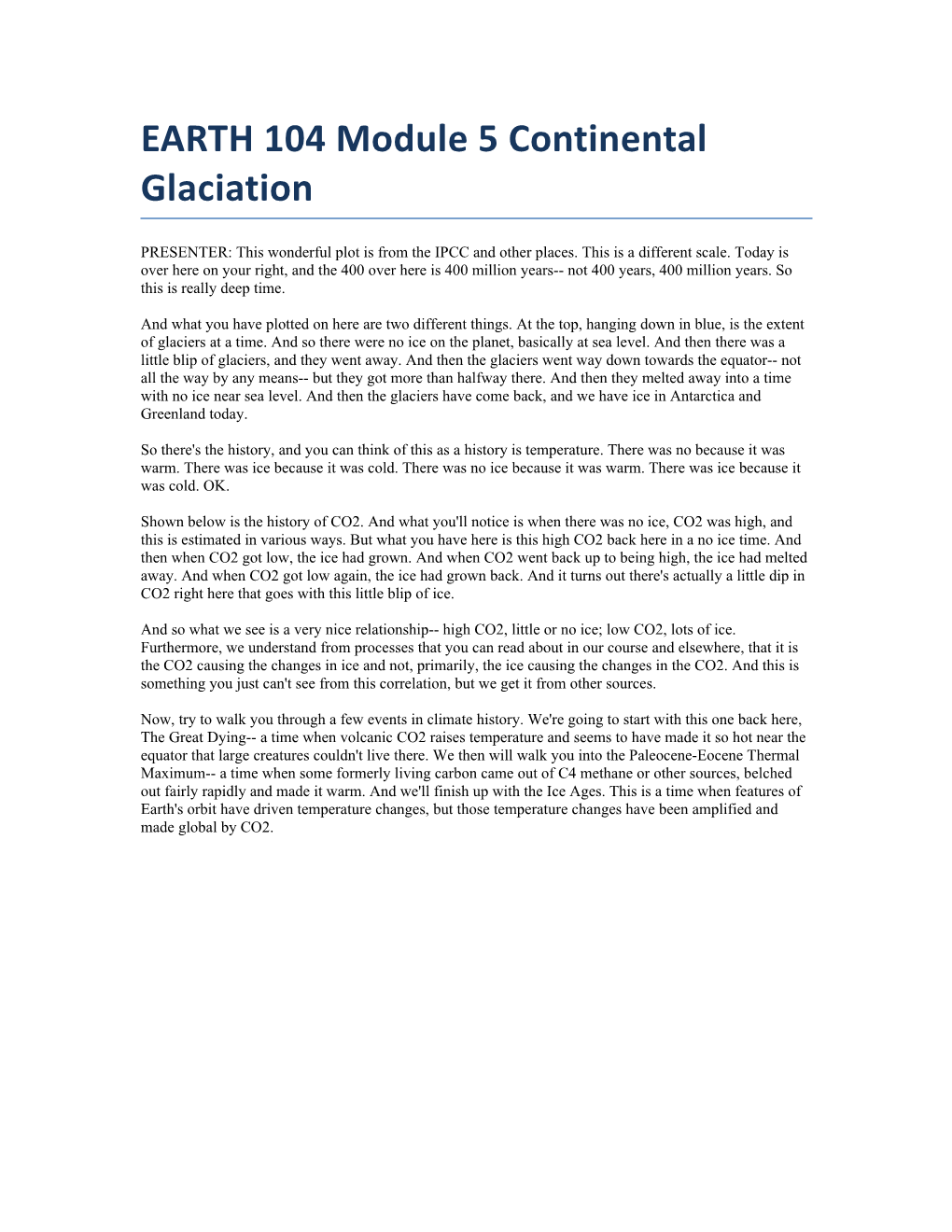 EARTH 104 Module 5 Continental Glaciation