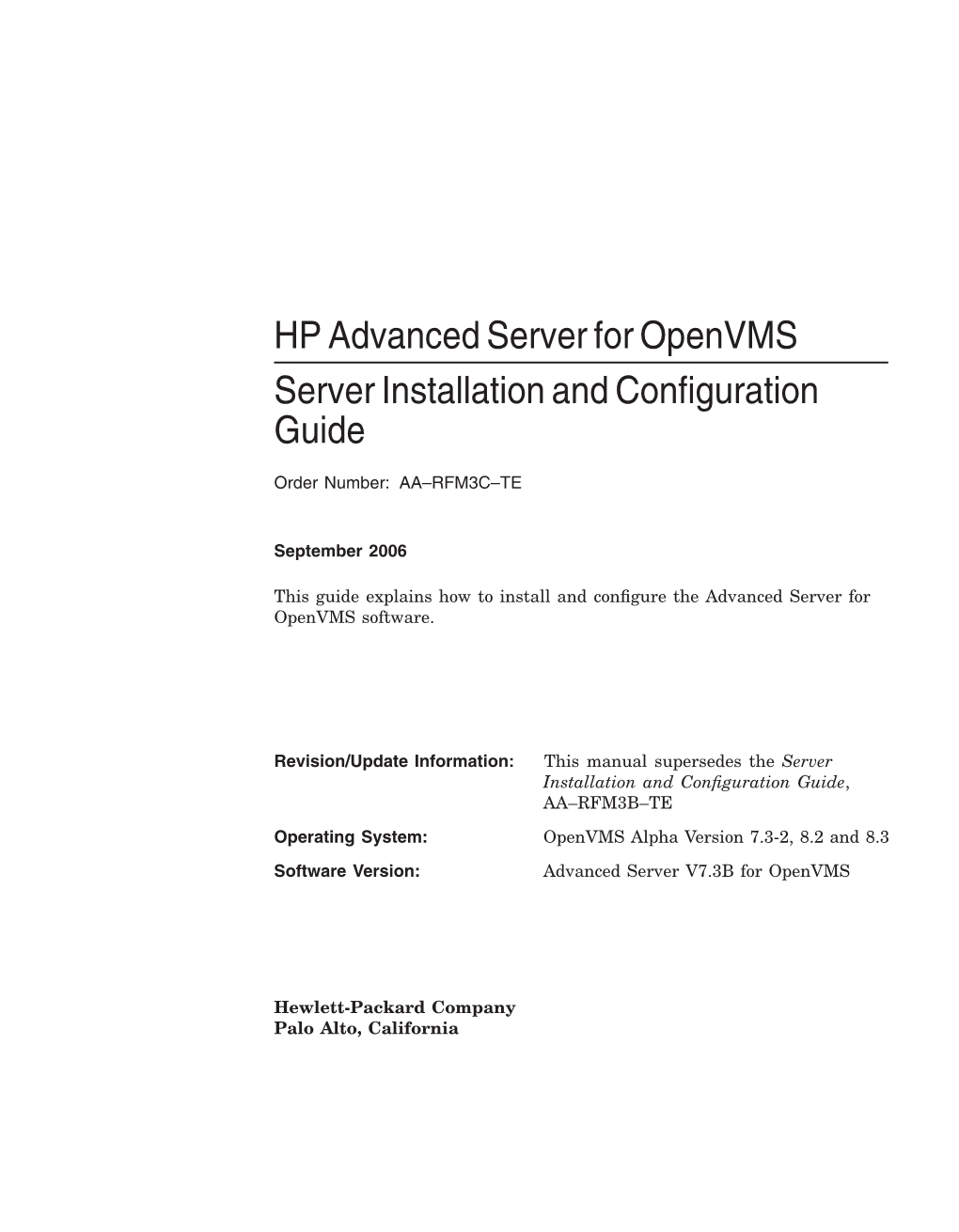 HP Advanced Server for Openvms Server Installation and Conﬁguration Guide