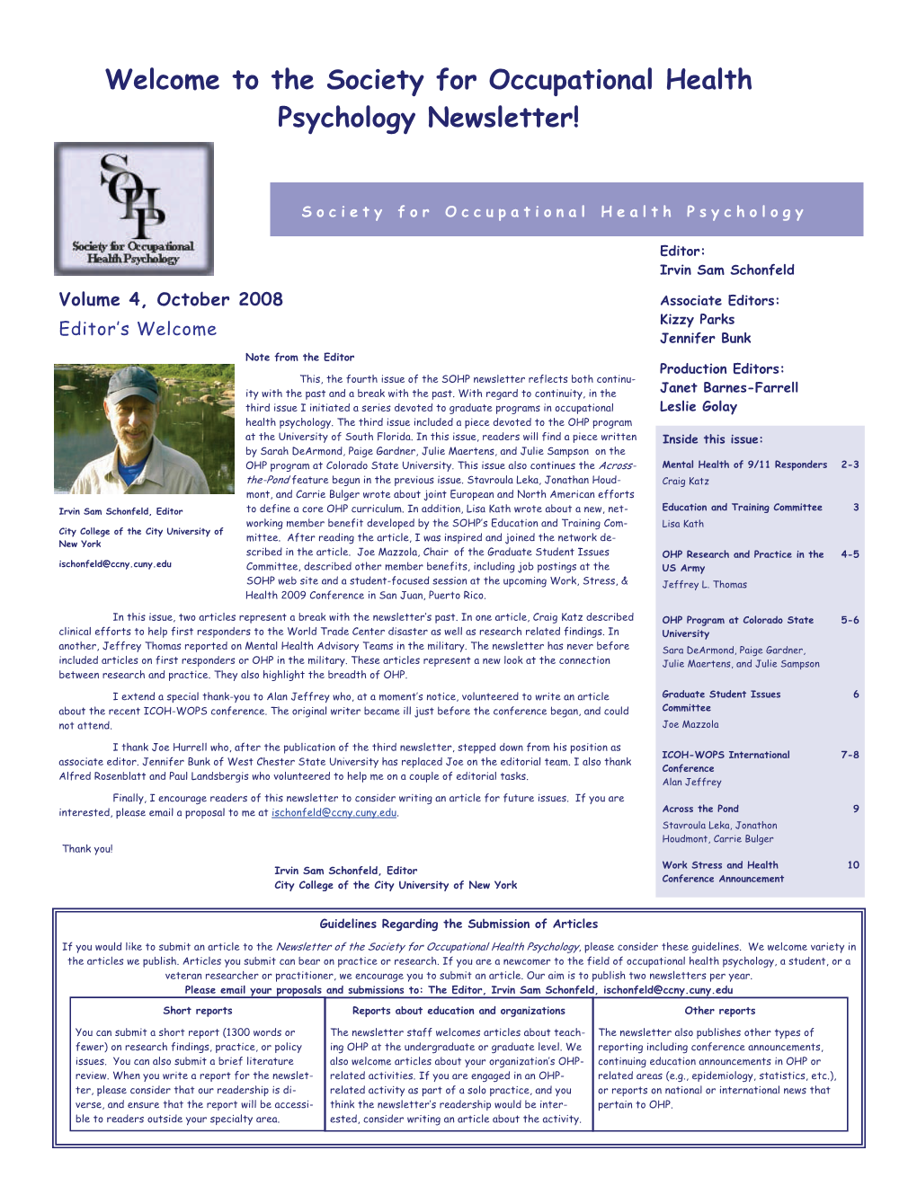 The Society for Occupational Health Psychology Newsletter!