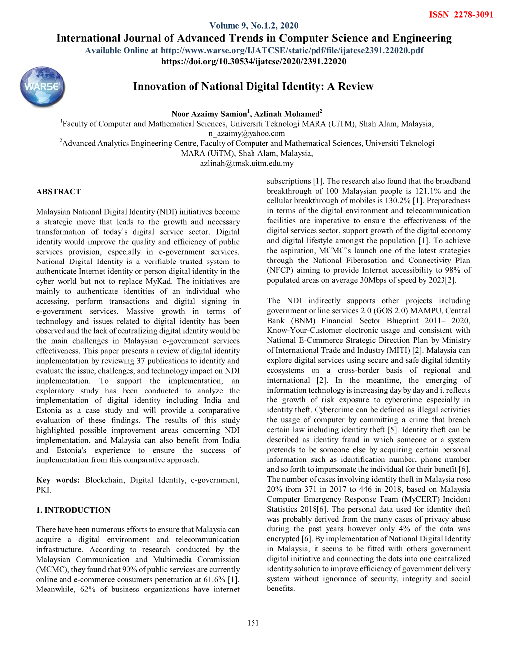 Innovation of National Digital Identity: a Review International Journal Of