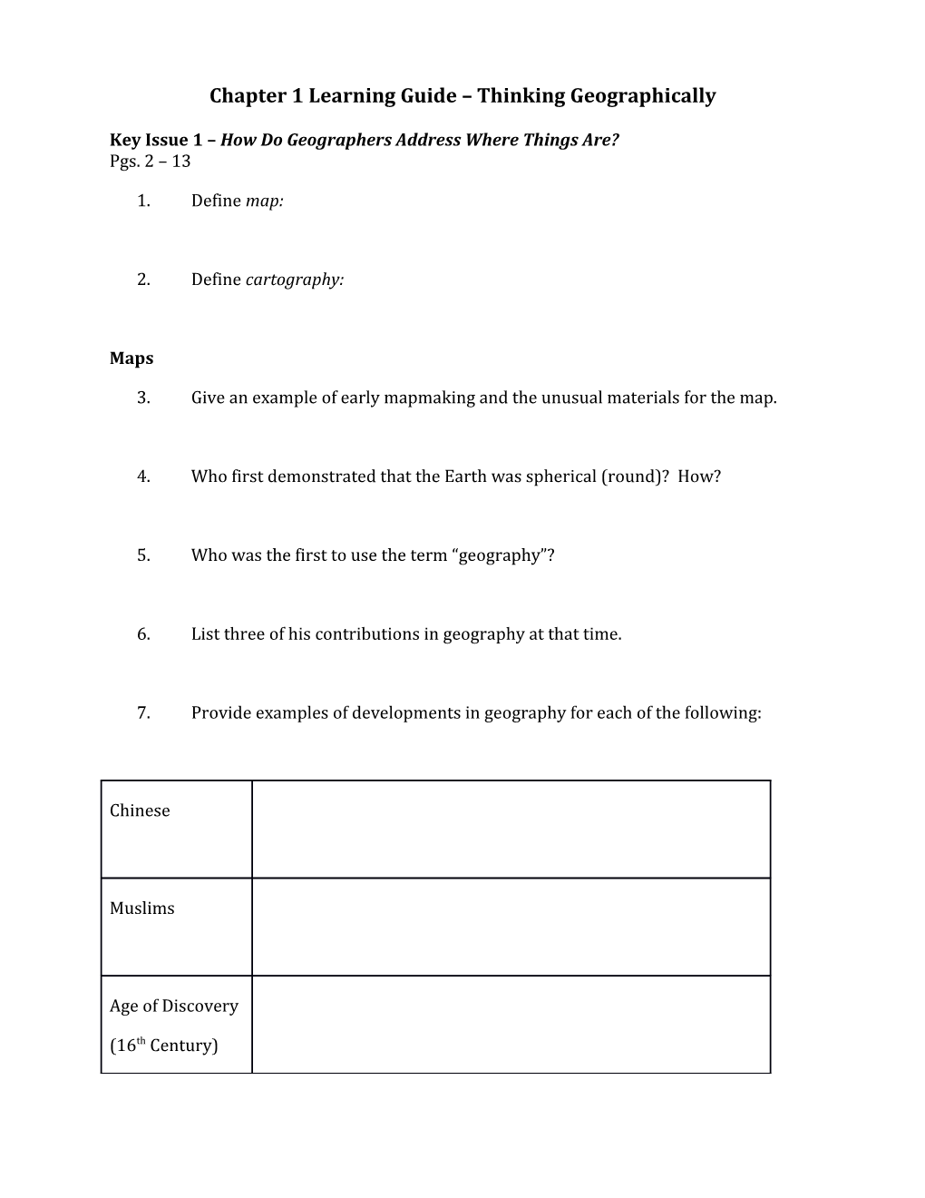 Chapter 1 Learning Guide Thinking Geographically