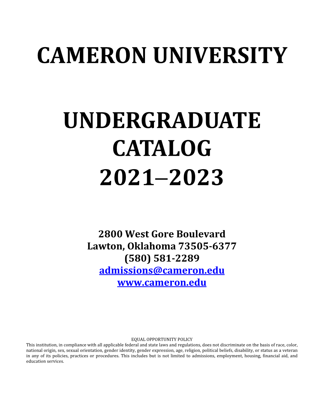 Cameron University Undergraduate Catalog 2021-2023