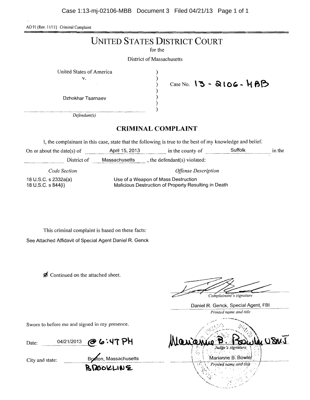 Tsarnaev Complaint