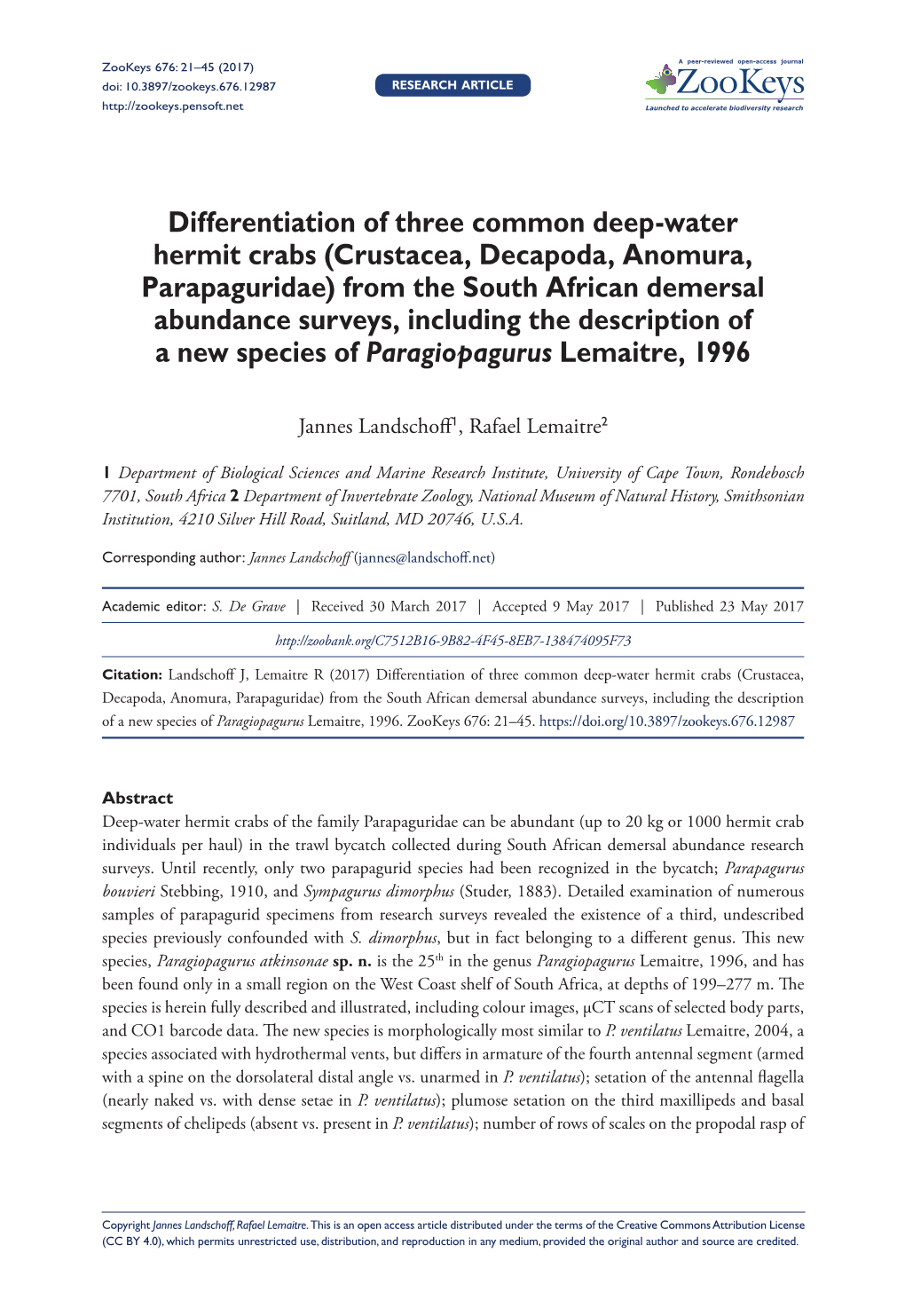 Differentiation of Three Common Deep-Water Hermit Crabs