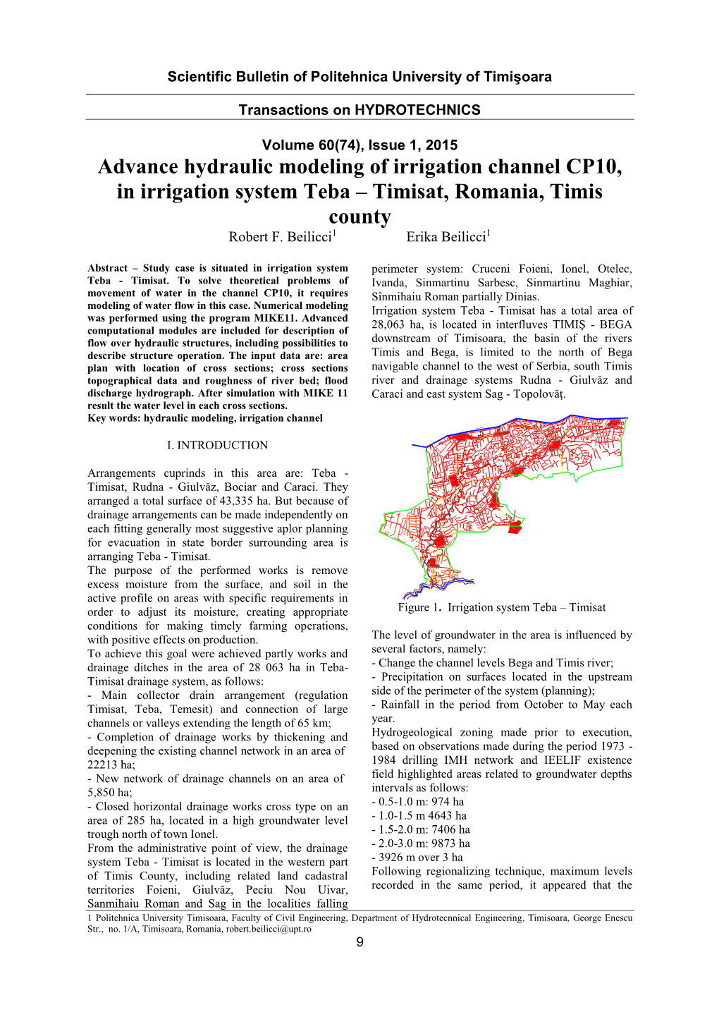 Advance Hydraulic Modeling of Irrigation Channel CP10, in Irrigation System Teba – Timisat, Romania, Timis County Robert F