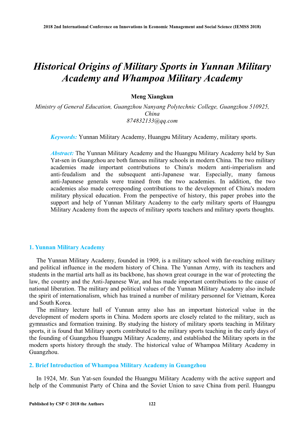Historical Origins of Military Sports in Yunnan Military Academy and Whampoa Military Academy