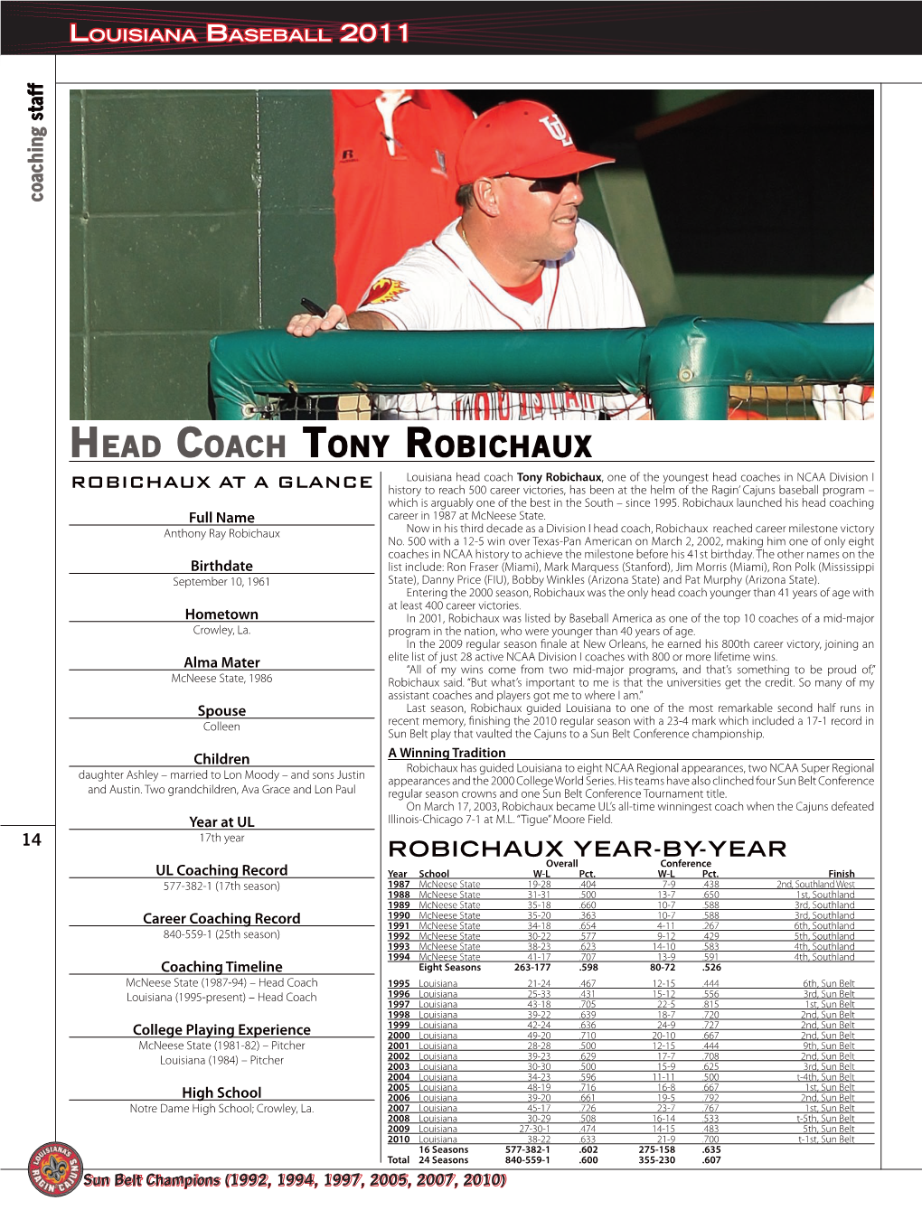 Head Coach Tony Robichaux