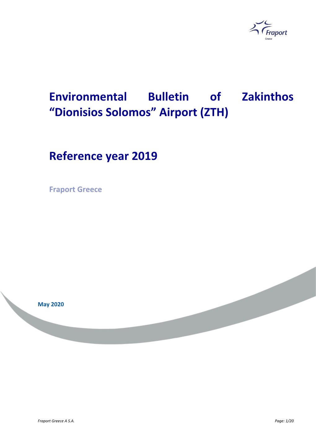 Environmental Bulletin of Zakinthos “Dionisios Solomos” Airport (ZTH) Reference Year 2019