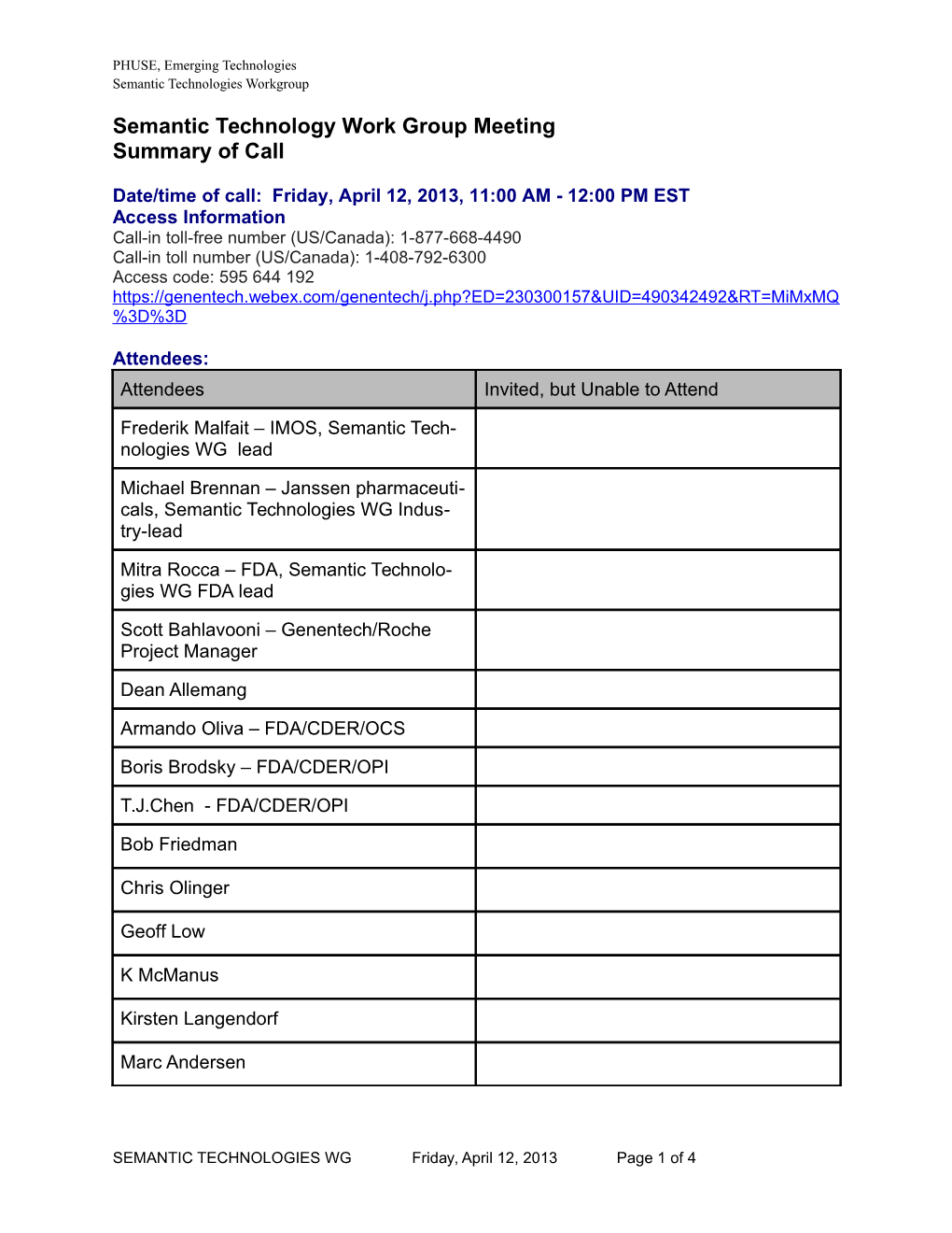 Semantic Technology Working Group Meeting