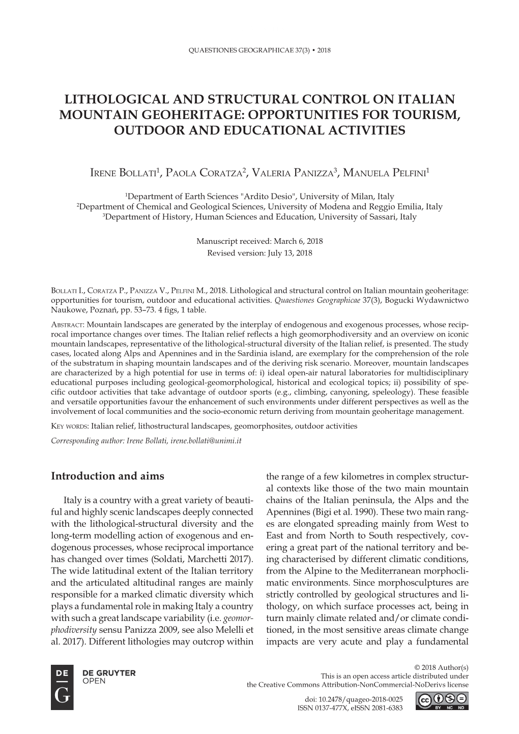 Lithological and Structural Control on Italian Mountain Geoheritage: Opportunities for Tourism, Outdoor and Educational Activities