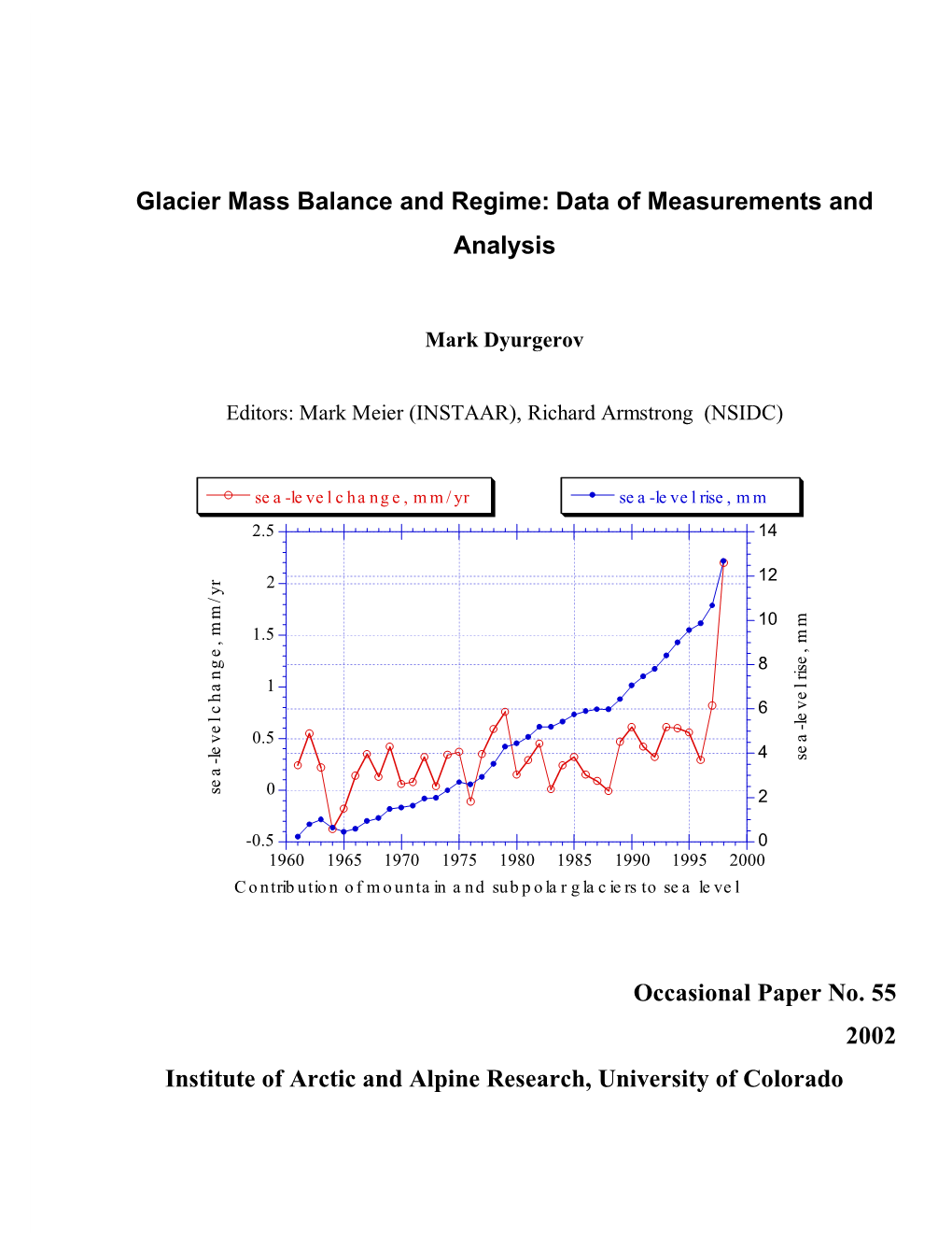 Glacier Mass Balance and Regime: Data of Measurements and Analysis