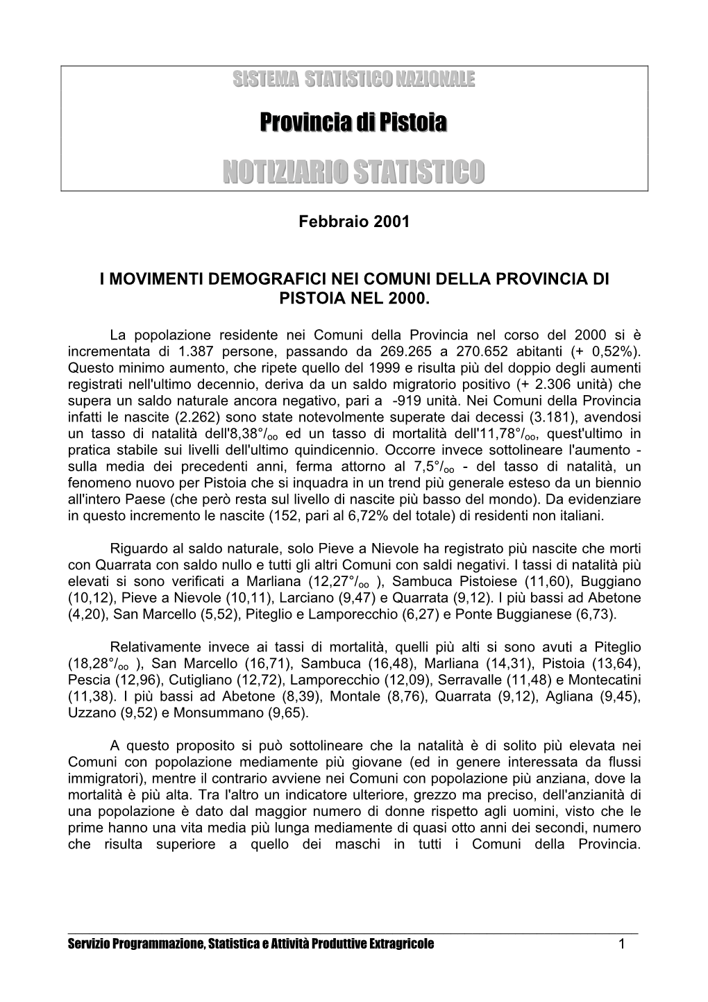 Notiziario Demografia 2000