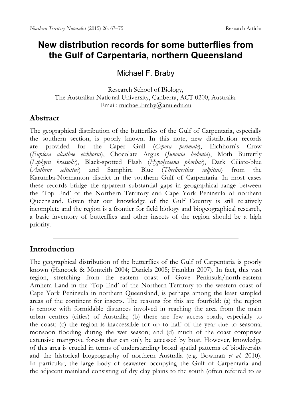 New Distribution Records for Some Butterflies from the Gulf of Carpentaria, Northern Queensland