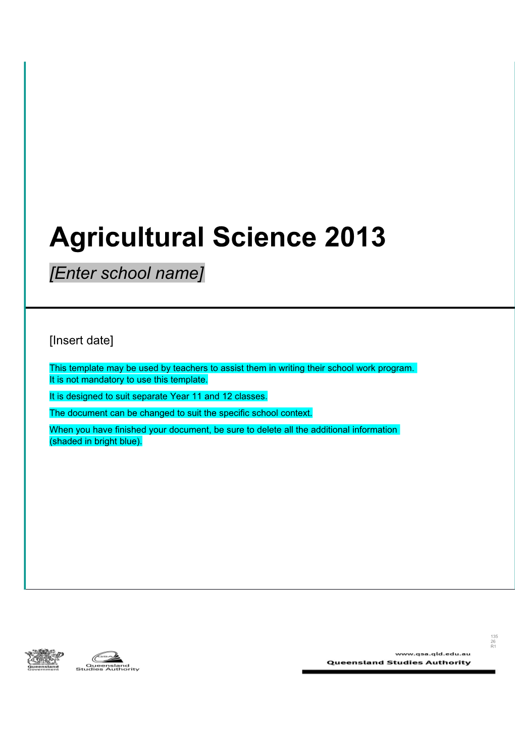 Agricultural Science 2013 Wor Program Template