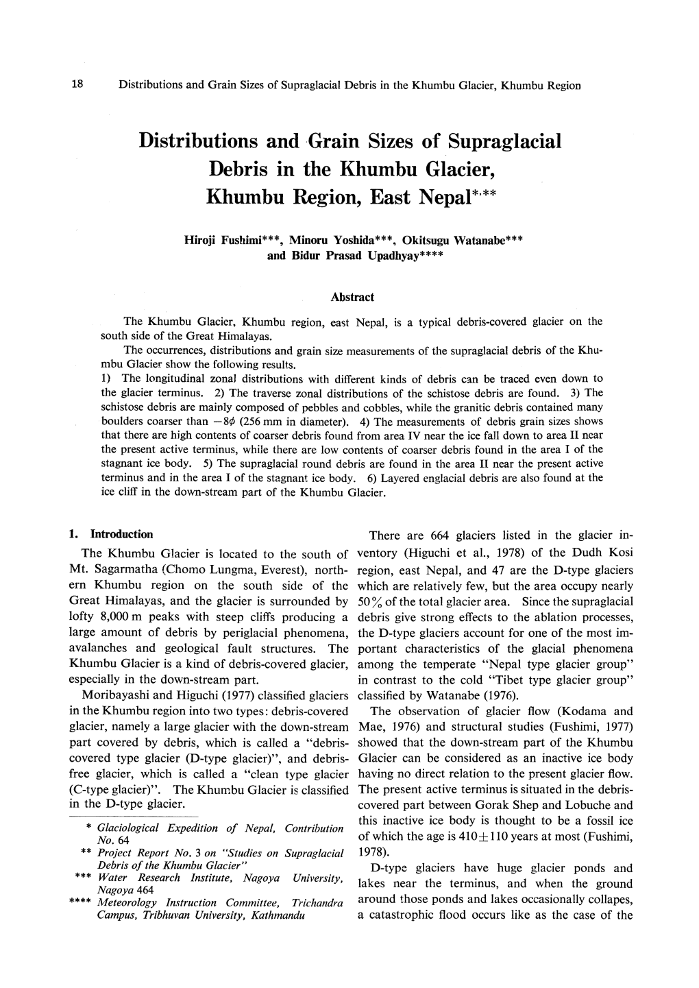 Distributions and Grain Sizes of Supraglacial Debris in the Khumbu Glacier, Khumbu Region