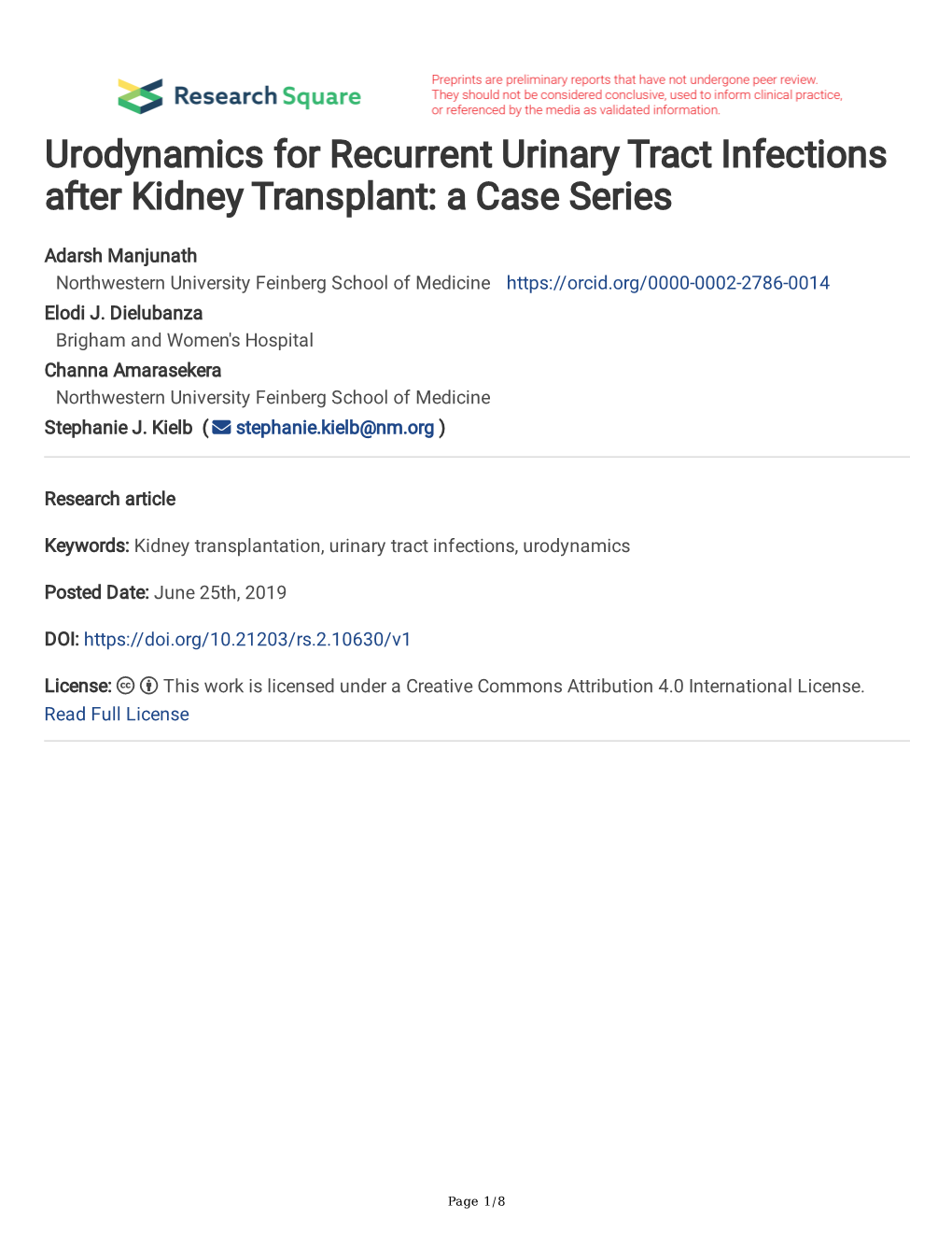 Urodynamics for Recurrent Urinary Tract Infections After Kidney Transplant: a Case Series