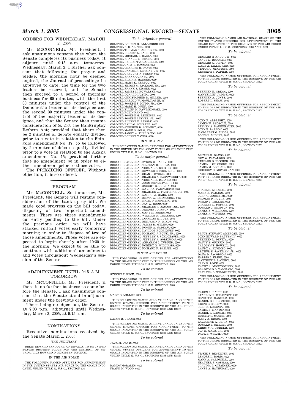 CONGRESSIONAL RECORD—SENATE March 1, 2005