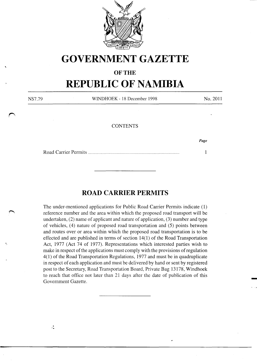 Government Gazette Republic of Namibia