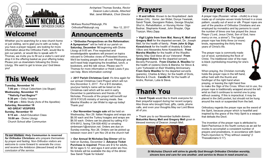 This Week Announcements Prayers