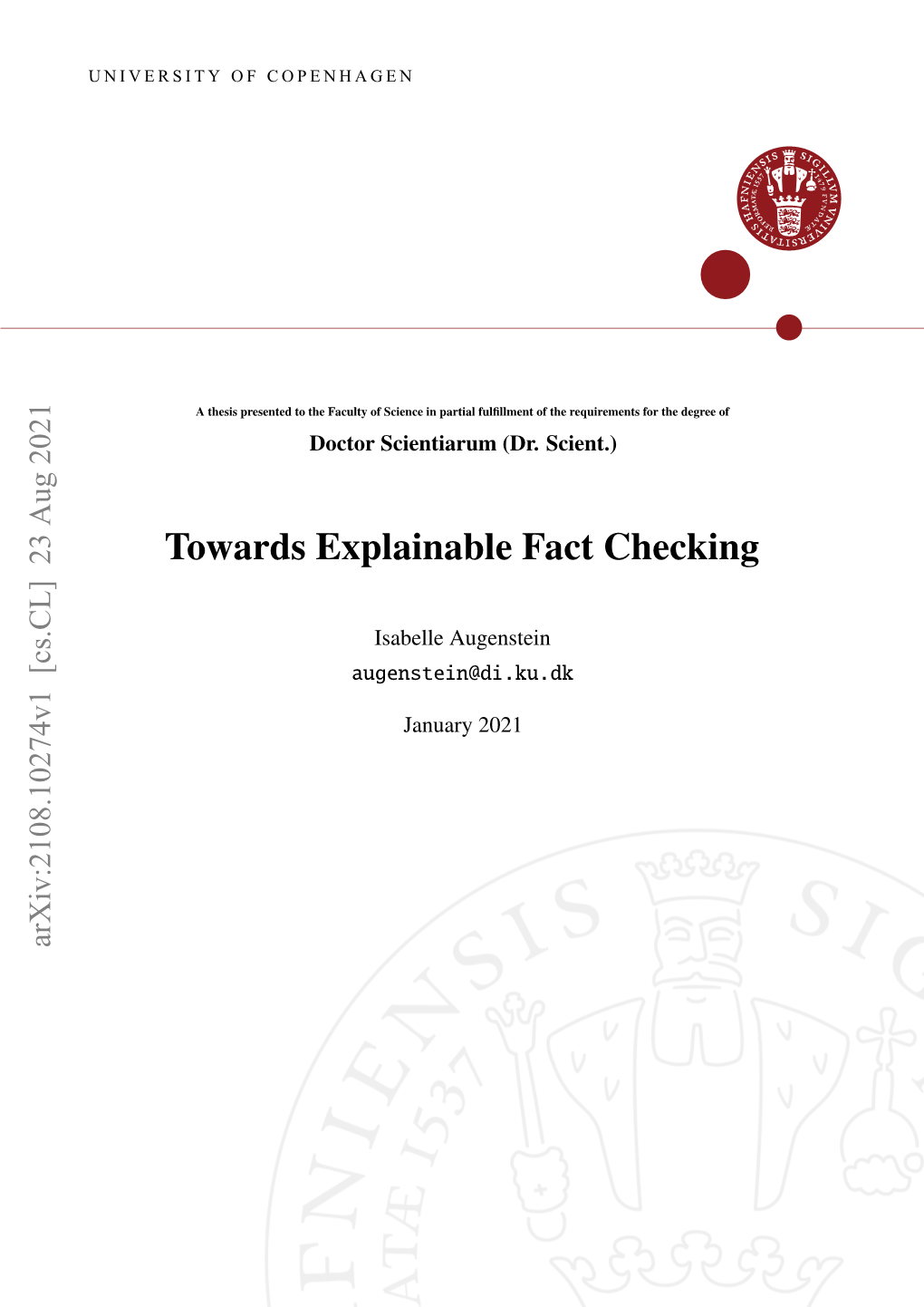 Towards Explainable Fact Checking