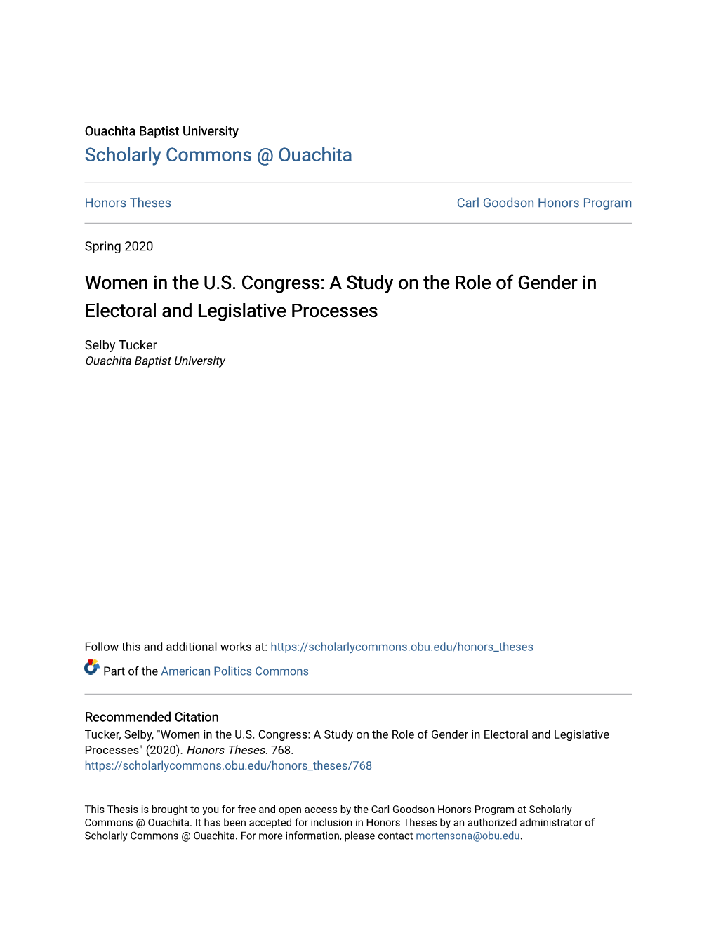 A Study on the Role of Gender in Electoral and Legislative Processes