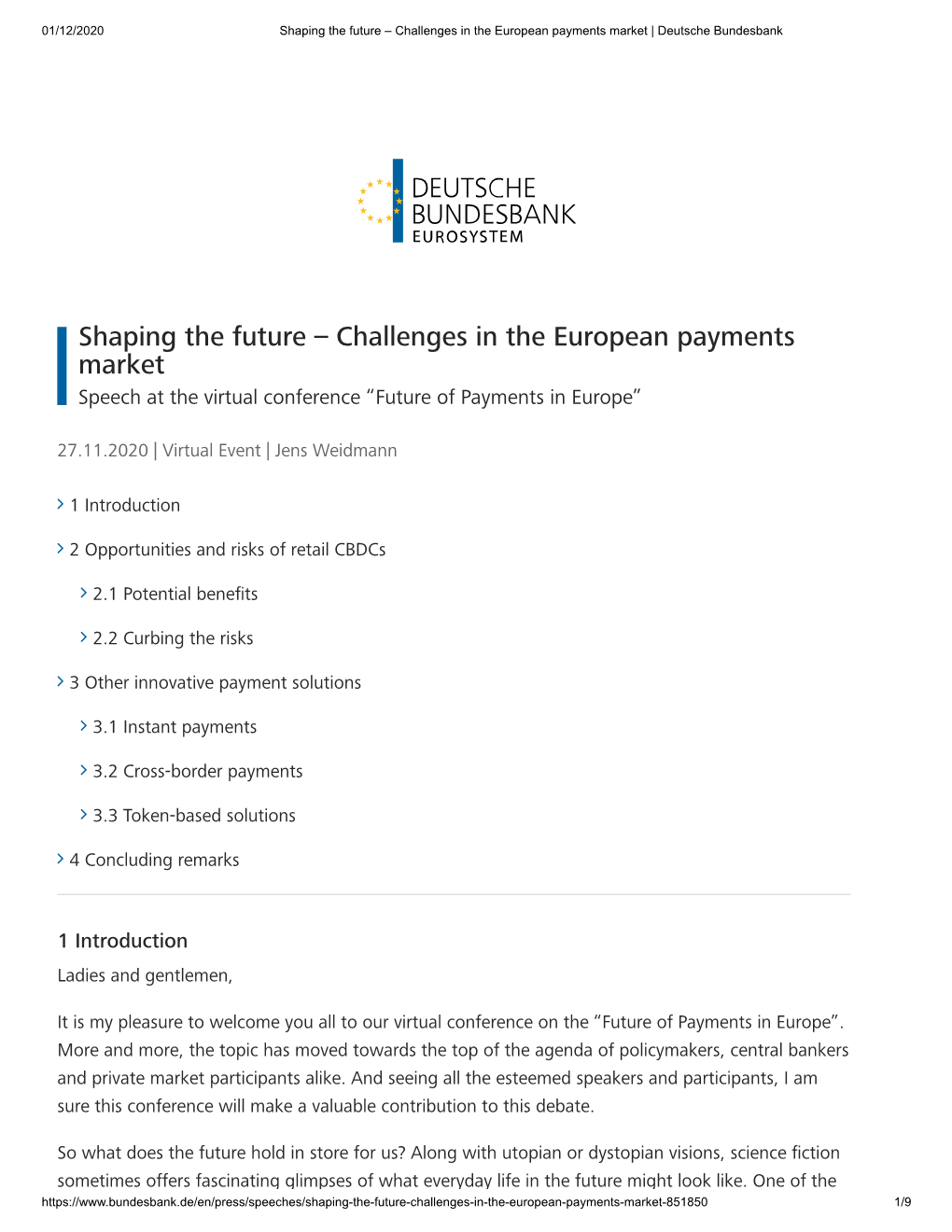 Shaping the Future – Challenges in the European Payments Market | Deutsche Bundesbank