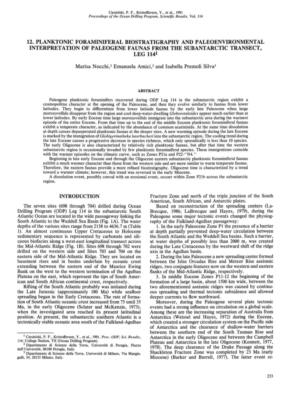 12. Planktonic Foraminiferal Biostratigraphy and Paleoenvironmental Interpretation of Paleogene Faunas from the Subantarctic Transect, Leg 1141