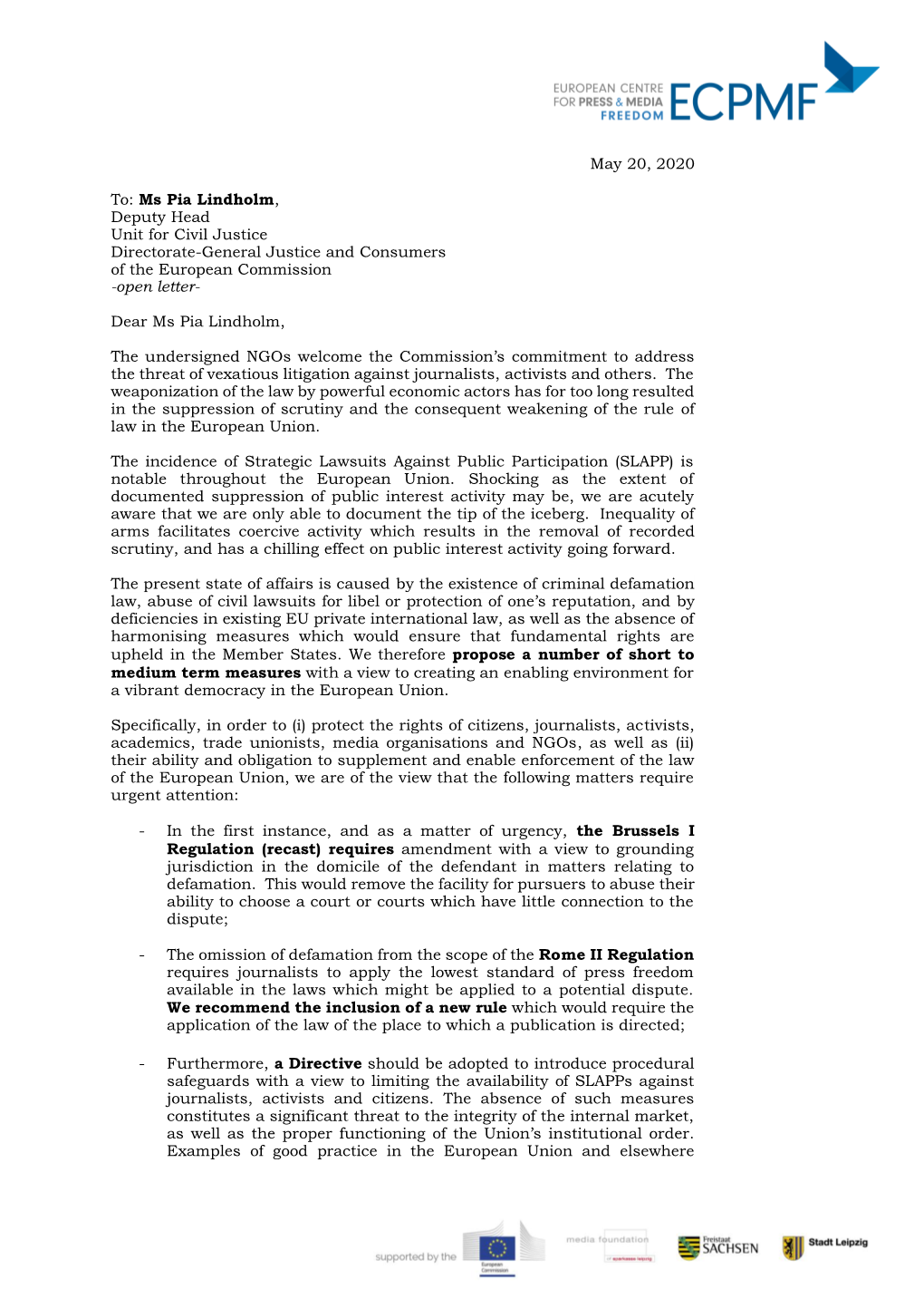 Advice Concerning the Introduction of Anti-SLAPP Legislation to Protect Freedom of Expression in the European Union Dr Justin Borg-Barthet, * 19 May 2020