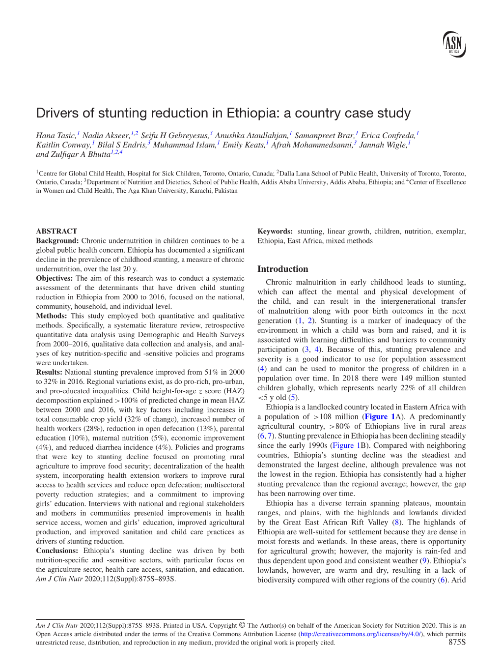 Drivers of Stunting Reduction in Ethiopia: a Country Case Study