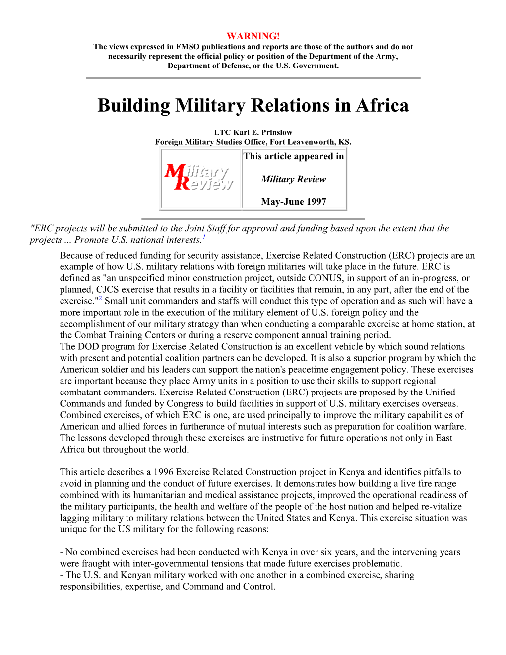 Building Military Relations in Africa