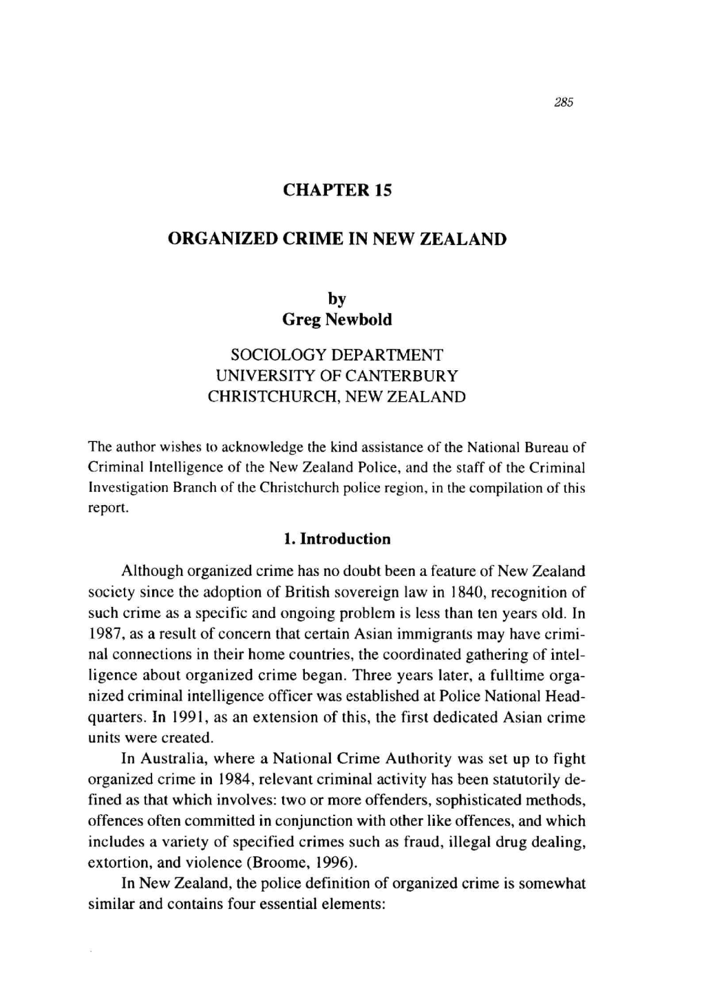 CHAPTER 15 ORGANIZED CRIME in NEW ZEALAND by Greg Newbold