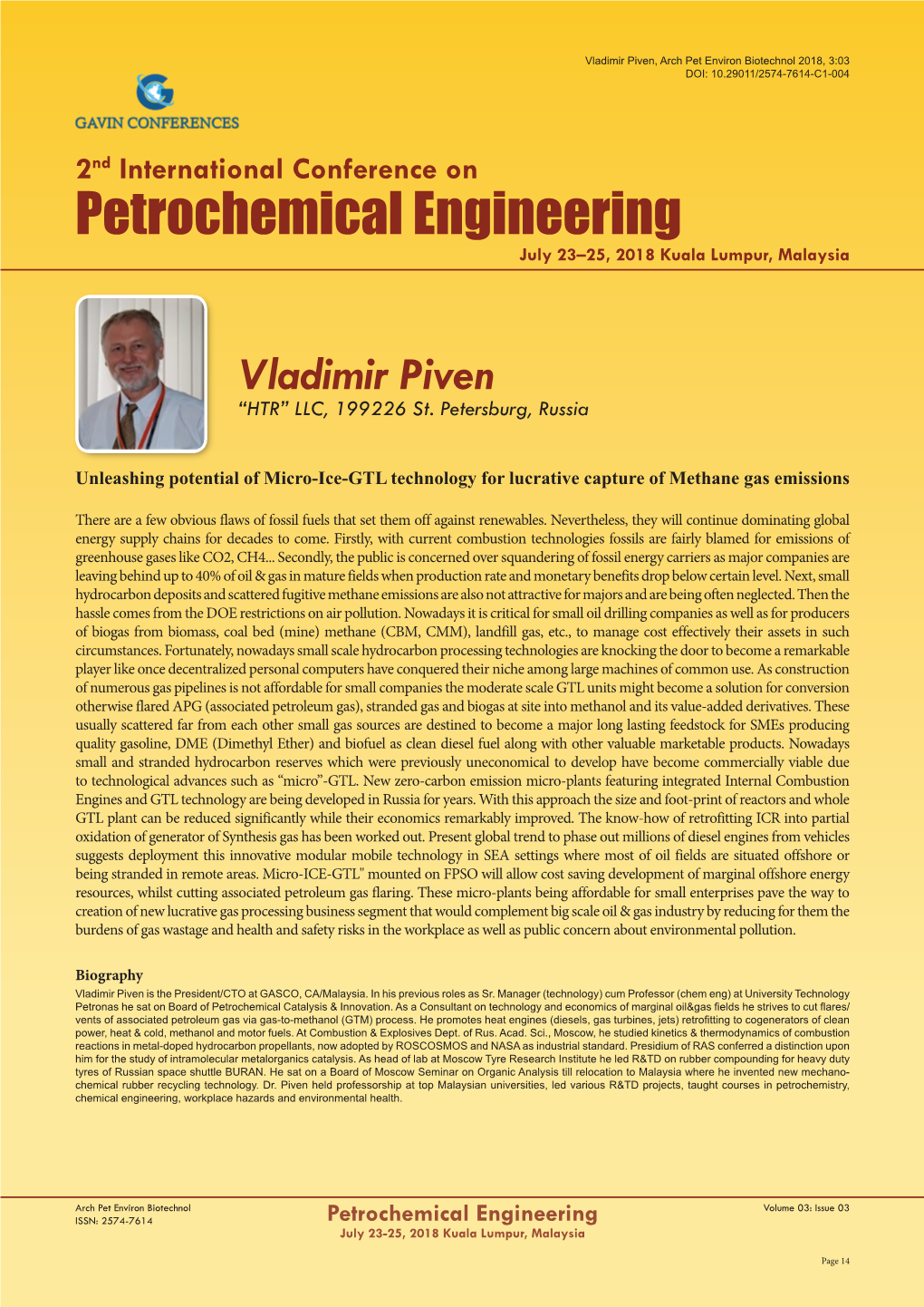 Petrochemical Engineering July 23–25, 2018 Kuala Lumpur, Malaysia