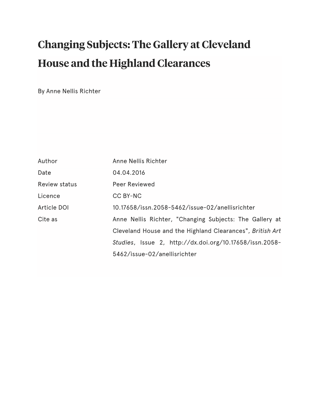 Changing Subjects: the Gallery at Cleveland House and the Highland Clearances