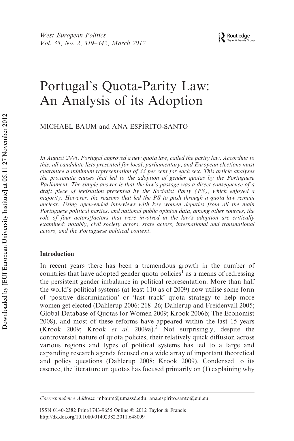 Portugal's Quota-Parity Law: an Analysis of Its Adoption