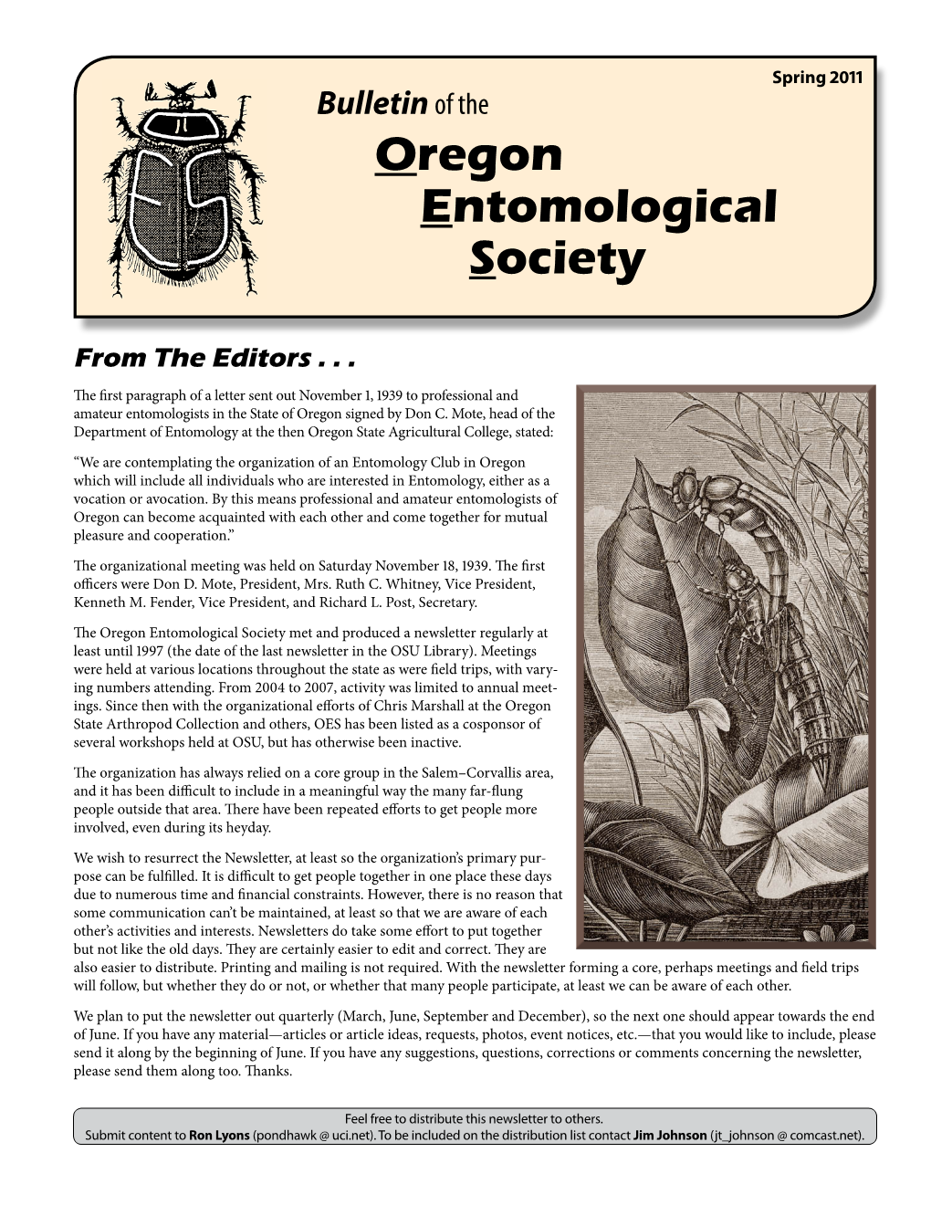 Spring 2011 Bulletin of the Oregon Entomological Society