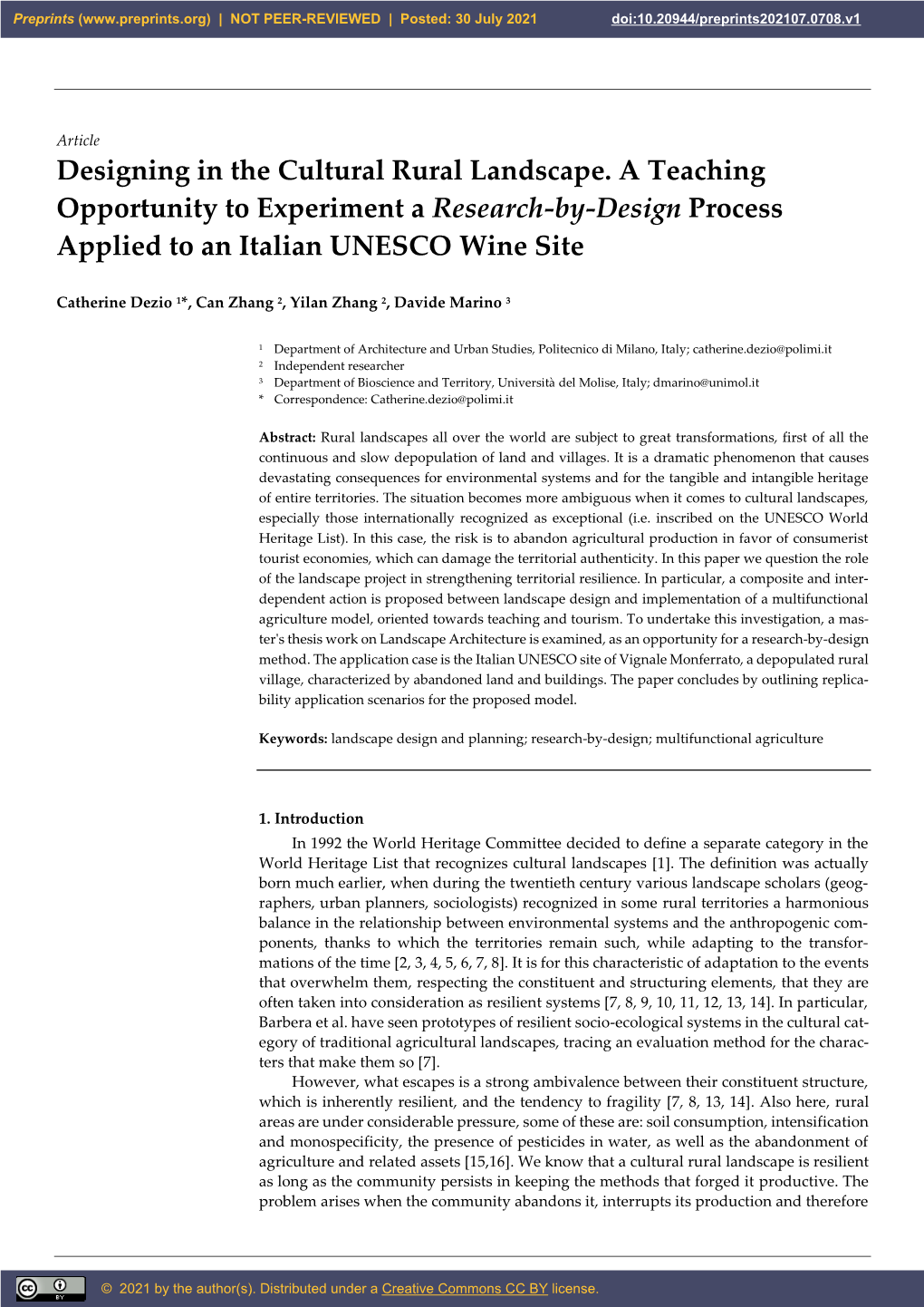 Designing in the Cultural Rural Landscape. a Teaching Opportunity to Experiment a Research-By-Design Process Applied to an Italian UNESCO Wine Site