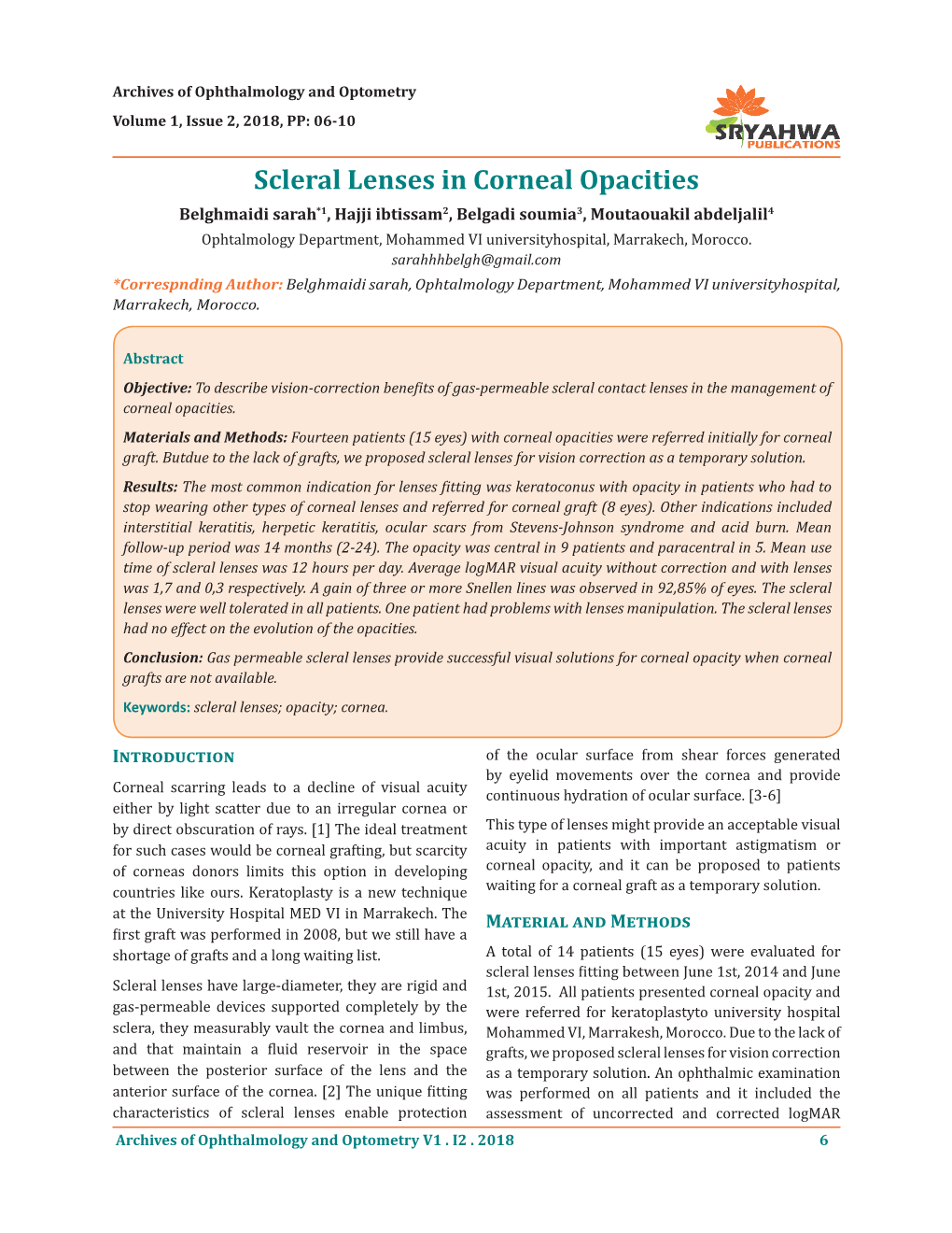 Scleral Lenses in Corneal Opacities