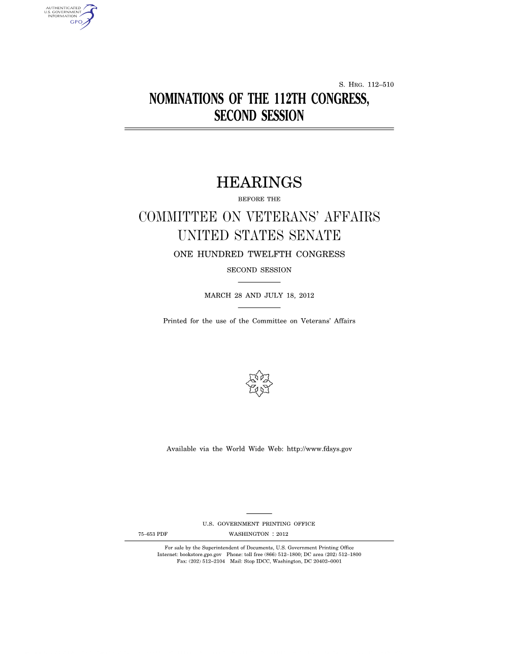 Nominations of the 112Th Congress, Second Session