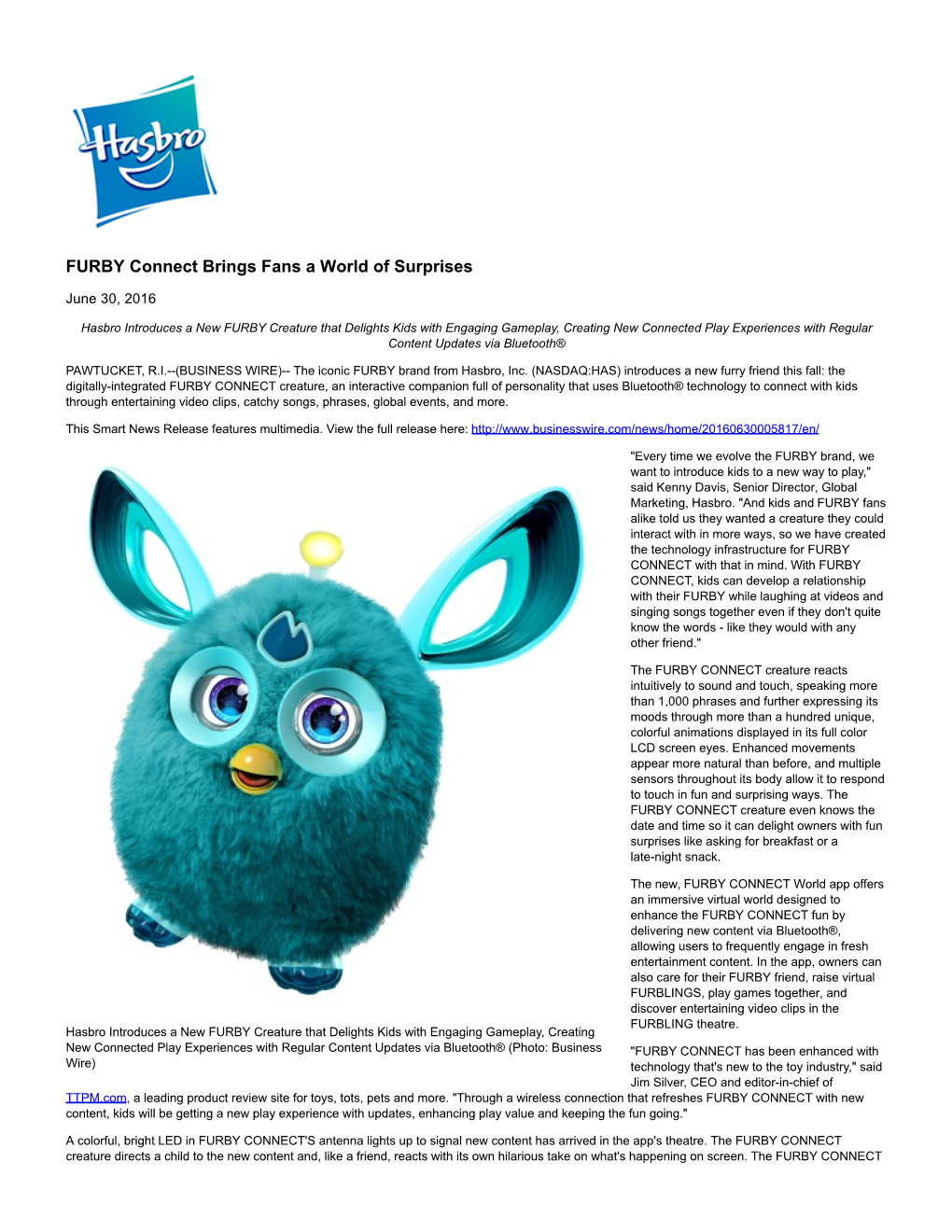 FURBY Connect Brings Fans a World of Surprises